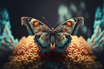 Butterfly on flowers, fantasy concept, Generative Ai