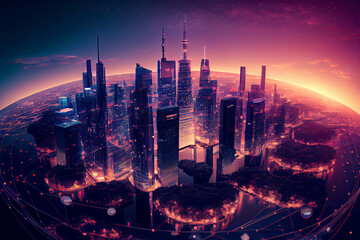 Obraz premium Networking technology, augmented reality and smart city