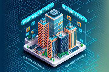 Smart city or intelligent building isometric