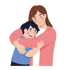 Obraz premium Illustration of mother and son hugging