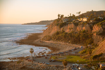 Sunset at White Point Beach, taken in San Pedro, Los Angeles, California. - obrazy, fototapety, plakaty