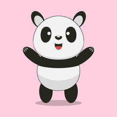Cute panda raising hand cartoon on pink background. Animal nature concept.