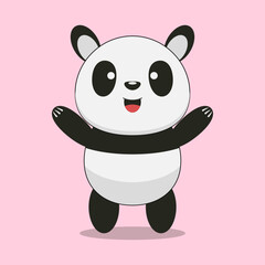 Cute panda raising hand cartoon on pink background. Animal nature concept.