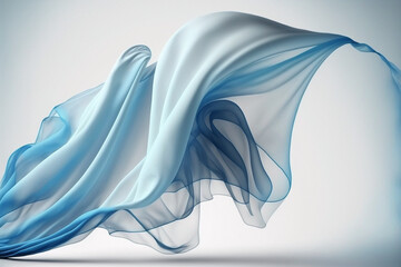 Smooth flying elegant blue transparent silk fabric cloth on white background - obrazy, fototapety, plakaty