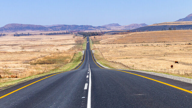 Road Highway Middle Center Long Straight Valley Countryside Landscape.