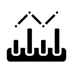 Isolated infographic in solid glyph icon on white background. Statistics, report, progress, graph, chart
