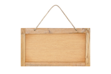 wooden sign with rope isolated on white with clipping path