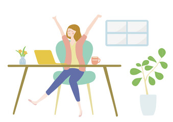  在宅ワークで一息する女性