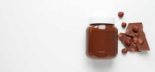 Concept of sweet food, chocolate cream, space for text
