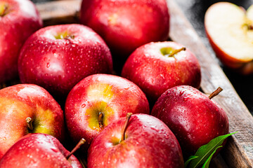 Fragrant red apples. Macro background.