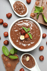 Concept of sweet food, chocolate cream, top view