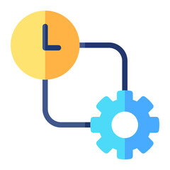 Isolated clock with gear in flat icon on white background. Productivity, performance, development, cogwheel, efficiency