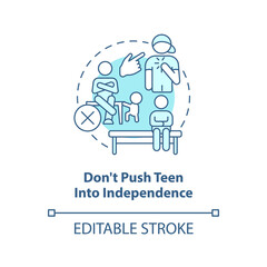 Naklejka na ściany i meble Do not push teen into independence turquoise concept icon. Child parenting tip abstract idea thin line illustration. Isolated outline drawing. Editable stroke. Arial, Myriad Pro-Bold fonts used
