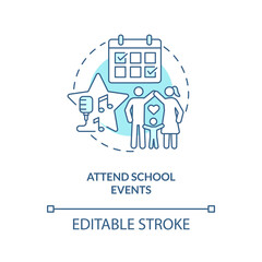 Attend school events turquoise concept icon. Promoting self esteem in teens abstract idea thin line illustration. Isolated outline drawing. Editable stroke. Arial, Myriad Pro-Bold fonts used