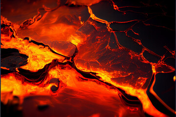 Lava surface texture, detailed, close up,  red and black colors