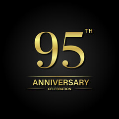 95th anniversary celebration with gold color and black background. Vector design for celebrations, invitation cards and greeting cards.