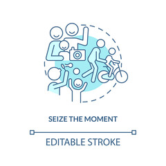 Seize moment turquoise concept icon. Developing opportunities for communication abstract idea thin line illustration. Isolated outline drawing. Editable stroke. Arial, Myriad Pro-Bold fonts used