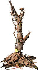 Isolated PNG cutout of a rusty metallic tree scultpure on a transparent background, ideal for photobashing, matte-painting, concept art