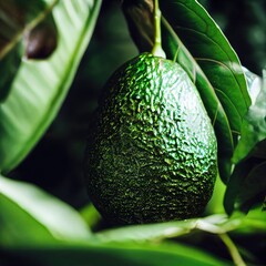 Macro closeup of the Avocado on the tree | AI-Generated 