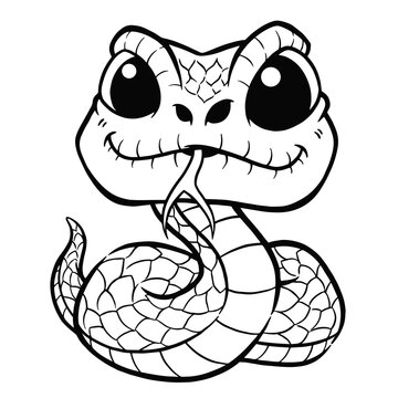 Vector Illustration of Cartoon Snake - Coloring book for kids