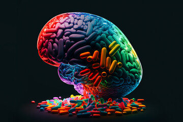 Concept of human brain capture pill medicine realistic colorful 3d render concept for biology experiment, brain drugs