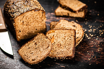 Sliced fragrant bread on the table. 