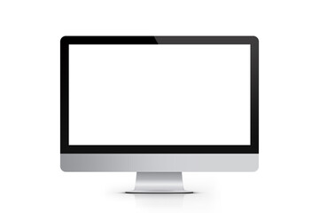 Modern desktop computer with blank white screen on white background