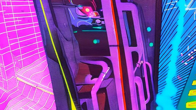Generative AI animation of psychedelic sketch cartoon of abstract shapes. Crazy colorful background.