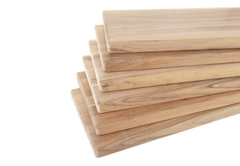 Wooden boards, a board with a seamed edge for building a house and interior decoration, on an isolated white