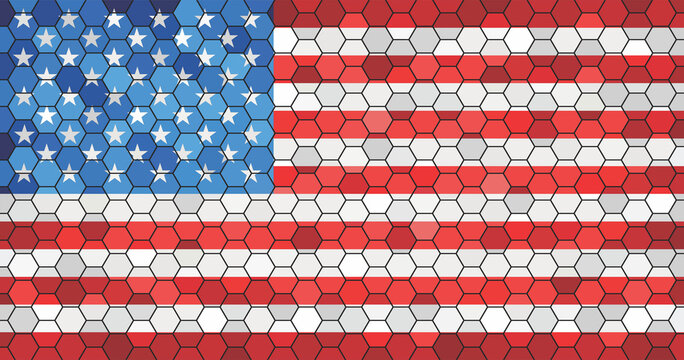 Mosaic flag of USA - Illustration, 
Flag with geometric hexagons
