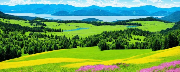 Fotobehang landscape with green field © Dual Studio