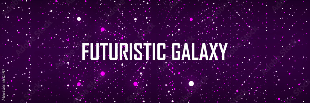 Poster futuristic infinite flow of scientific data on purple background. network structure of an array of p