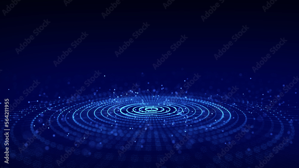 Poster futuristic of circular flow of particles. digital cyberspace. network connections structure. 3d rend