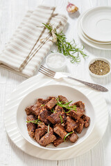 seared juicy new york strip steak bites