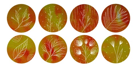 Set of yellow and orange abstract watercolor colorful circles for highlights