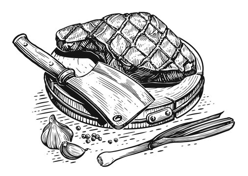 butcher's meat cleaver and food ingredients clip art preview