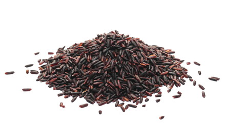  Black rice uncooked isolated on white background, side view