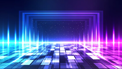 Metaverse abstract background concept. Perspective laser grid. Future technology. Digital science fiction matrix background.
