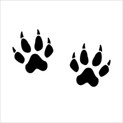 Fototapeta premium Fox paw print. A pair of fox paws. Black and white isolated in transparent background for sticker design template, pattern and more.