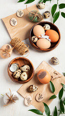 Composition with Easter eggs and green branches.