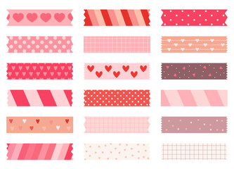 Valentine’s Day Washi Tape Sticker Collection. Wedding Design, Love Scrapbooking. Vector Illustration