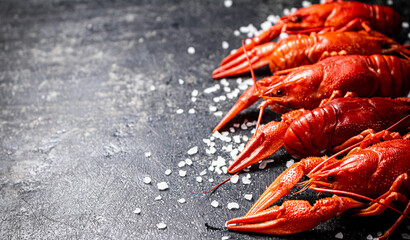 Boiled crayfish with pieces of salt. 