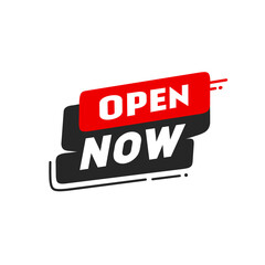 Banner template - Open now, flat vector design for store, advertising, marketing, business.