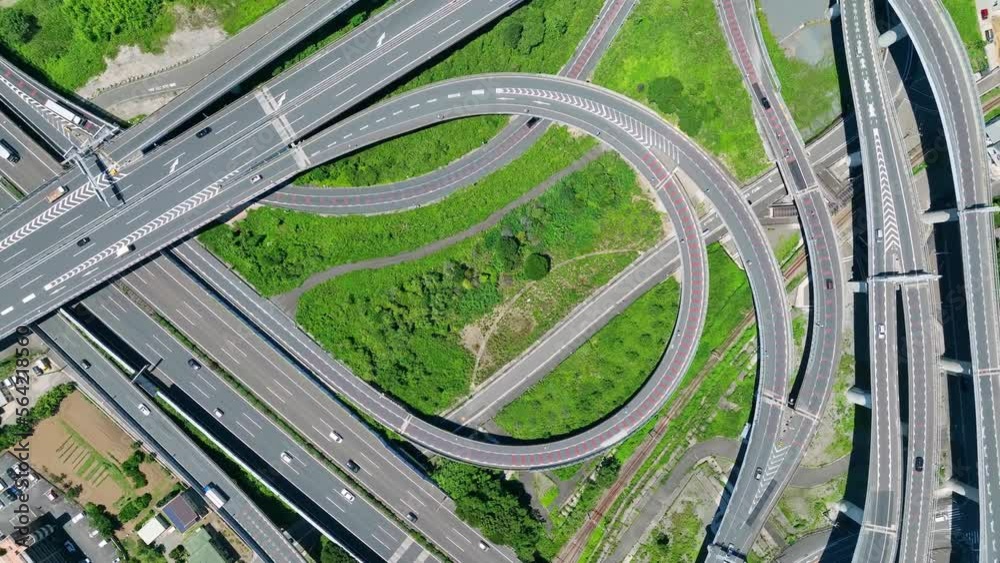 Aufkleber 高速道路のジャンクション　真俯瞰　空撮　下降
