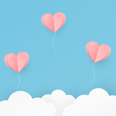 Plakat Valentine Day background with heart flying elements. Valentine day heart in paper cut style. Vector illustration.
