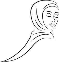 Beautiful women in hijab line art drawing