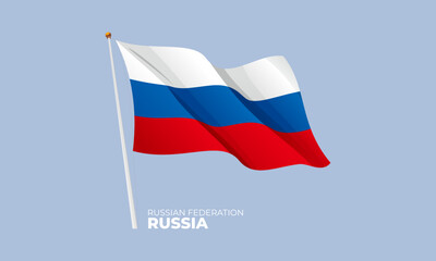 Russia flag waving at the flagpole. Vector 3D