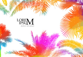Palm trees colored background horizontal. Vector illustration