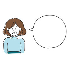 水色の服を着たボブで茶髪の女性が驚いているイラストとフキダシ素材