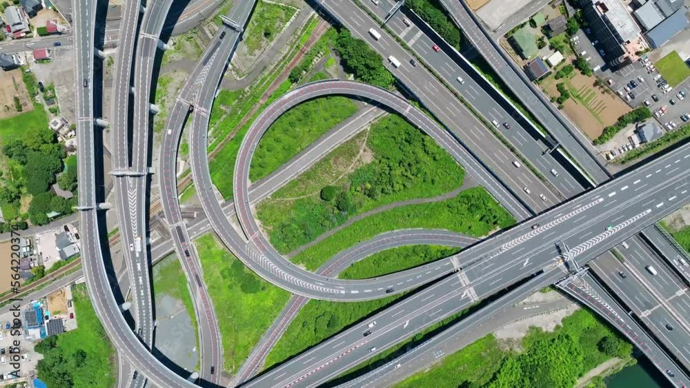 Poster 高速道路のジャンクション　真俯瞰　空撮　下降　回転
